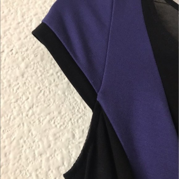 Guess Black w/ Purple Contoured Bands Cap Sleeve Mesh Panel Back Zipper Back 8 - Picture 7 of 8